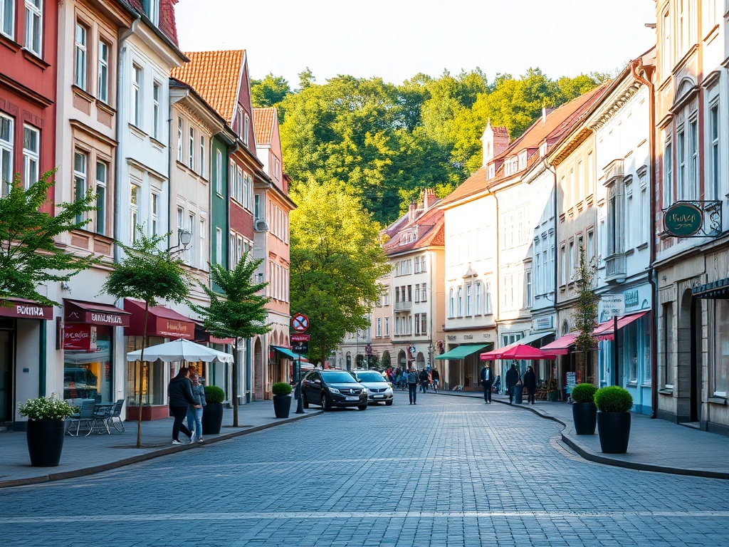 Mieszkańcy Kudowy-Zdroju korzystający ze smartfonów do bankowości mobilnej na tle malowniczych krajobrazów uzdrowiska.